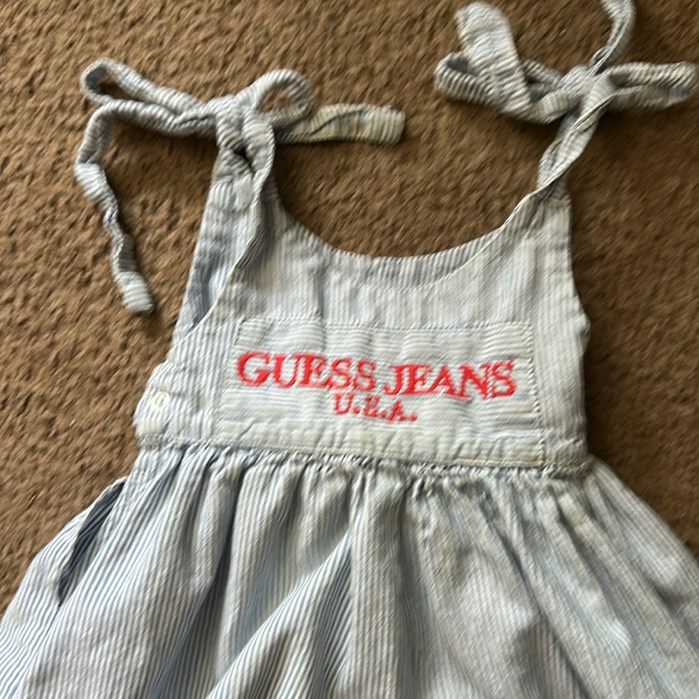 Vintage Guess Kids Striped Blue Dress with Red Logo - Picture 2 of 5